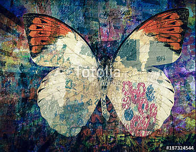 grunge Butterfly background  texture (többrészes kép) - vászonkép, falikép otthonra és irodába