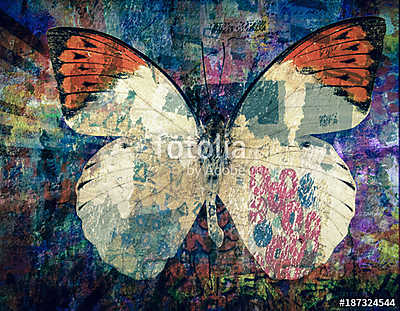 grunge Butterfly background  texture (bögre) - vászonkép, falikép otthonra és irodába