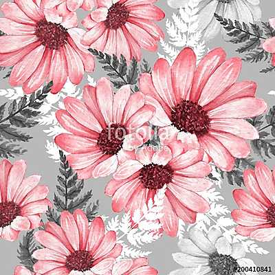 Floral seamless pattern 14. Watercolor flowers. Chrysanthemum (keretezett kép) - vászonkép, falikép otthonra és irodába