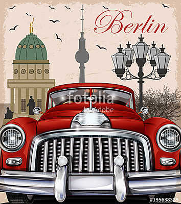 Berlin retro poster. (keretezett kép) - vászonkép, falikép otthonra és irodába