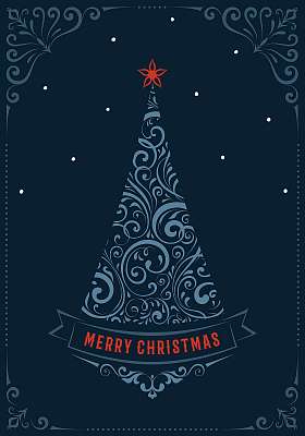 Elegáns sötét karácsonyi grafika 2. (karácsonyfa) (többrészes kép) - vászonkép, falikép otthonra és irodába