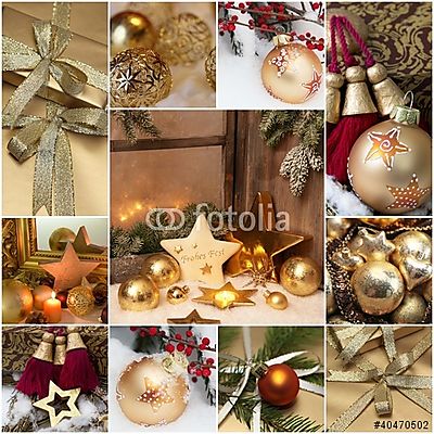 Karácsonyi motívumok aranyban és pirosban (bögre) - vászonkép, falikép otthonra és irodába