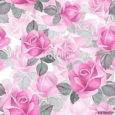 Floral seamless pattern. Watercolor background with red flowers (poszter) - vászonkép, falikép otthonra és irodába