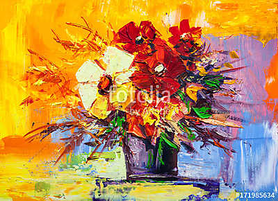 Absztrakt virágok csokorban (olajfestmény reprodukció) (fotótapéta) - vászonkép, falikép otthonra és irodába