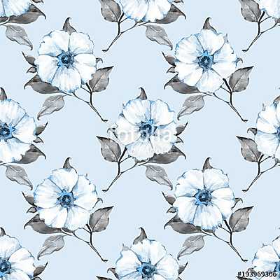 Floral seamless pattern. Watercolor background with white flower (fotótapéta) - vászonkép, falikép otthonra és irodába