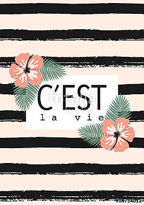 C'est La Vie Striped Card Design (poszter) - vászonkép, falikép otthonra és irodába