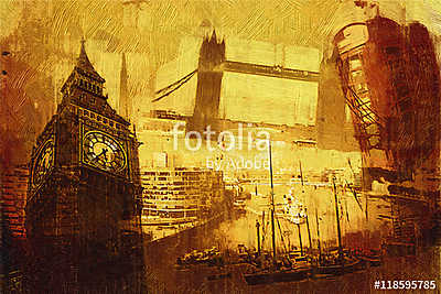 London oil art illustration (keretezett kép) - vászonkép, falikép otthonra és irodába