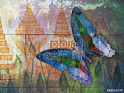 butterfly( Thai background ) (többrészes kép) - vászonkép, falikép otthonra és irodába