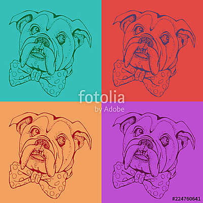 Portrait of dog Bulldog. Pop art vector pattern. Illustration for T-shirt graphics, fashion print, poster, textiles.. (keretezett kép) - vászonkép, falikép otthonra és irodába