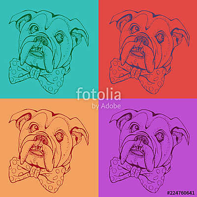 Portrait of dog Bulldog. Pop art vector pattern. Illustration for T-shirt graphics, fashion print, poster, textiles.. (vászonkép óra) - vászonkép, falikép otthonra és irodába