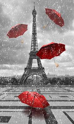 Eiffel-torony repülõ esernyõkkel. (fotótapéta) - vászonkép, falikép otthonra és irodába