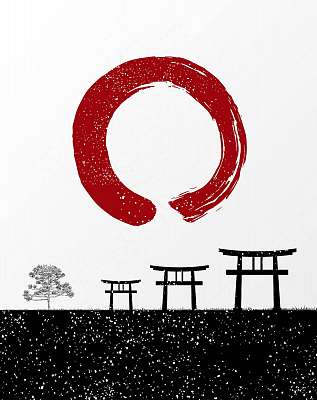 Zen kör és Japán tájkép illusztráció (fotótapéta) - vászonkép, falikép otthonra és irodába