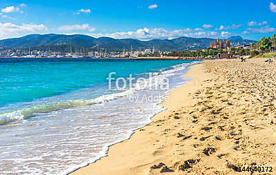 Spanien Palma de Mallorca Strand Küste Mittelmeer Urlaub (poszter) - vászonkép, falikép otthonra és irodába
