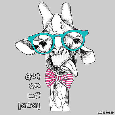 Image portrait of a giraffe in glasses. Vector illustration. (keretezett kép) - vászonkép, falikép otthonra és irodába