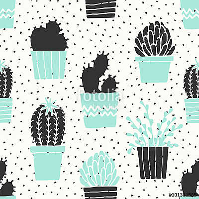 Hand Drawn Cactus Pattern (poszter) - vászonkép, falikép otthonra és irodába