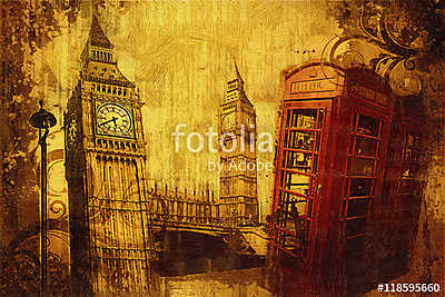 London oil art illustration (bögre) - vászonkép, falikép otthonra és irodába