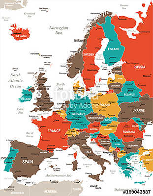 Európa térkép - vektoros illusztráció (többrészes kép) - vászonkép, falikép otthonra és irodába