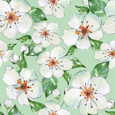 Floral seamless pattern 4. Blooming apple tree. Watercolor backg (bögre) - vászonkép, falikép otthonra és irodába