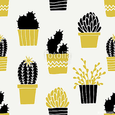 Hand Drawn Cactus Pattern (fotótapéta) - vászonkép, falikép otthonra és irodába