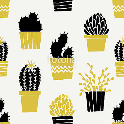 Hand Drawn Cactus Pattern (poszter) - vászonkép, falikép otthonra és irodába