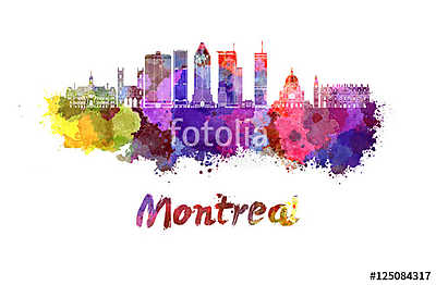 Montreal skyline in watercolor splatters (poszter) - vászonkép, falikép otthonra és irodába