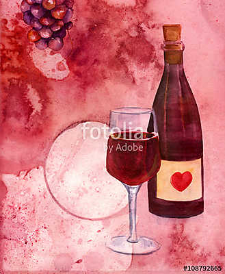 Boros készlet romantikus kompozícióban (akvarell) (bögre) - vászonkép, falikép otthonra és irodába