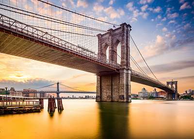 Brooklyn Bridge a reggelen New York City-ben, USA. (vászonkép óra) - vászonkép, falikép otthonra és irodába