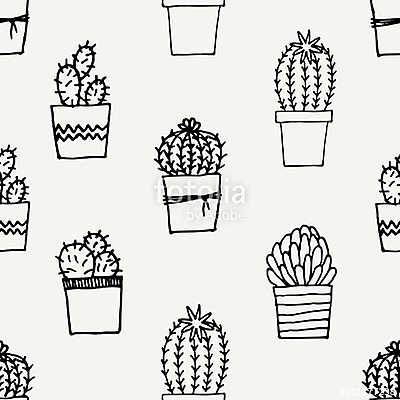 Hand Drawn Cactus Pattern (fotótapéta) - vászonkép, falikép otthonra és irodába