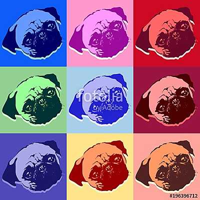 Pug Puppy Dog PopArt Vector (többrészes kép) - vászonkép, falikép otthonra és irodába