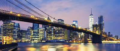 New York este a Brooklyn híddal - Panoráma kép (poszter) - vászonkép, falikép otthonra és irodába