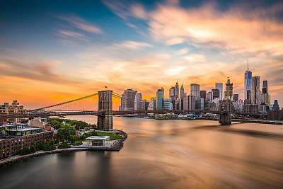 New York City Skyline a Brooklyn-híd felett. (poszter) - vászonkép, falikép otthonra és irodába