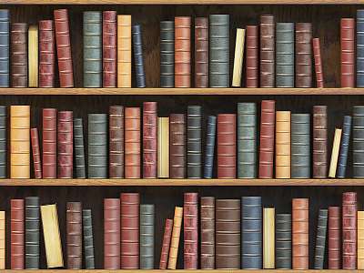 Vintage books on bookshelf. Old books tiled seamless texture bac (poszter) - vászonkép, falikép otthonra és irodába