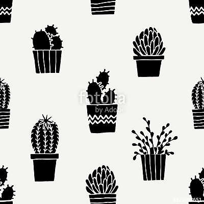 Hand Drawn Cactus Pattern (többrészes kép) - vászonkép, falikép otthonra és irodába