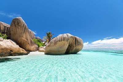 Anse Source d'Argent strand, La Digue-sziget, Seyshelles (bögre) - vászonkép, falikép otthonra és irodába