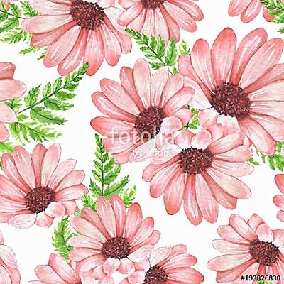 Floral seamless pattern 1. Watercolor flowers and leaves (keretezett kép) - vászonkép, falikép otthonra és irodába