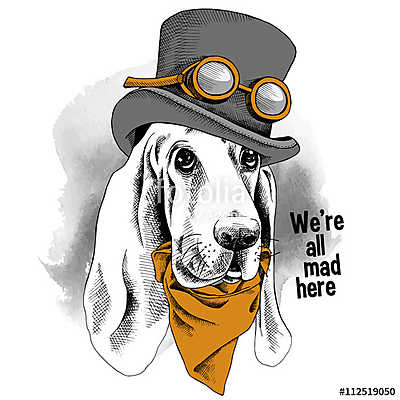 The image of the portrait dog Basset Hound wearing the steampunk (fotótapéta) - vászonkép, falikép otthonra és irodába