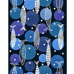 Kék körök és halak vertikális tapétacsík (poszter) - vászonkép, falikép otthonra és irodába