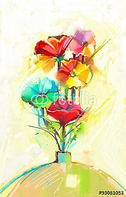 Vázában színes virágok (olajfestmény reprodukció) (keretezett kép) - vászonkép, falikép otthonra és irodába