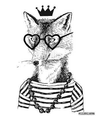 Kézzel rajzolt fennec öltözött hipster stílusban (poszter) - vászonkép, falikép otthonra és irodába