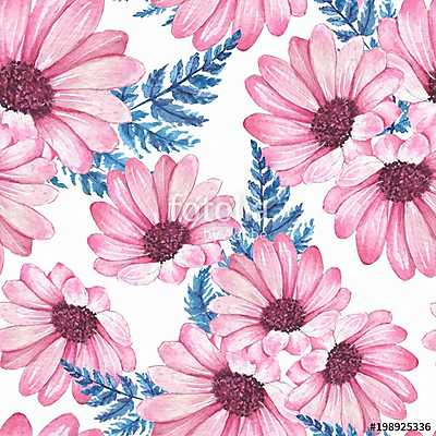 Floral seamless pattern 3. Watercolor pink flowers. (vászonkép óra) - vászonkép, falikép otthonra és irodába