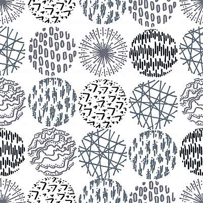 Seamless pattern with hand drawn circle doodle stylish elements. (többrészes kép) - vászonkép, falikép otthonra és irodába