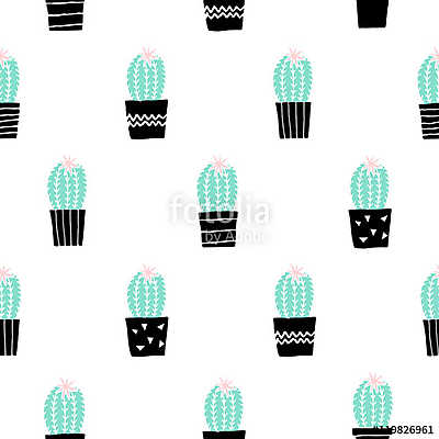 Hand Drawn Cactus Pattern (poszter) - vászonkép, falikép otthonra és irodába