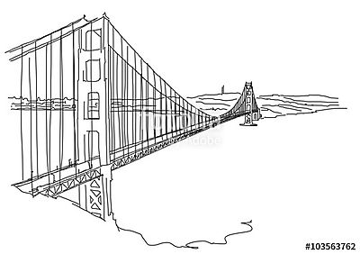 Kézzel húzott Golden Gate, San Francisco. Vector Scribble (többrészes kép) - vászonkép, falikép otthonra és irodába