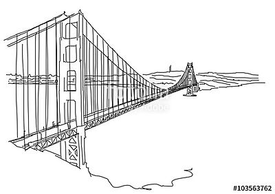 Kézzel húzott Golden Gate, San Francisco. Vector Scribble (fotótapéta) - vászonkép, falikép otthonra és irodába