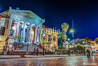 A Massimo Teatro - Operaház és Balettszínház este nézete (többrészes kép) - vászonkép, falikép otthonra és irodába