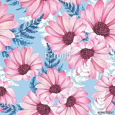 Floral seamless pattern 4. Watercolor flowers. Chrysanthemums (keretezett kép) - vászonkép, falikép otthonra és irodába