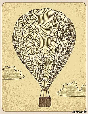 Hőlégballon rajz (többrészes kép) - vászonkép, falikép otthonra és irodába