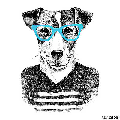 öltözött kutya hipter stílusban (többrészes kép) - vászonkép, falikép otthonra és irodába
