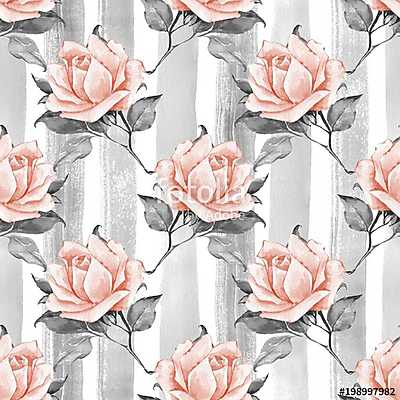 Floral seamless pattern. Watercolor background with beautiful ro (poszter) - vászonkép, falikép otthonra és irodába