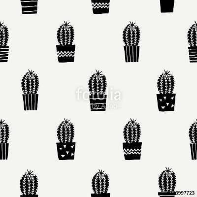 Hand Drawn Cactus Pattern (keretezett kép) - vászonkép, falikép otthonra és irodába